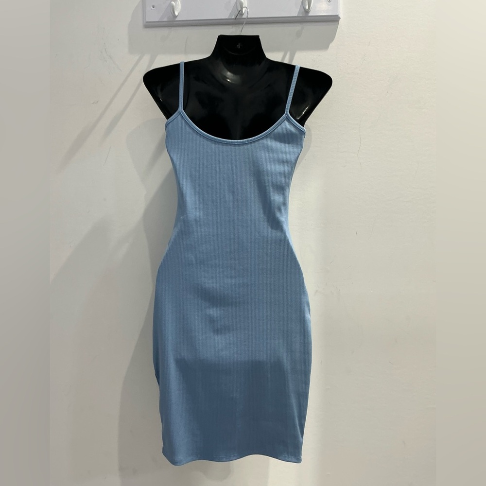 Blue Ribbed Button-Front Dress - Picture 2 of 4